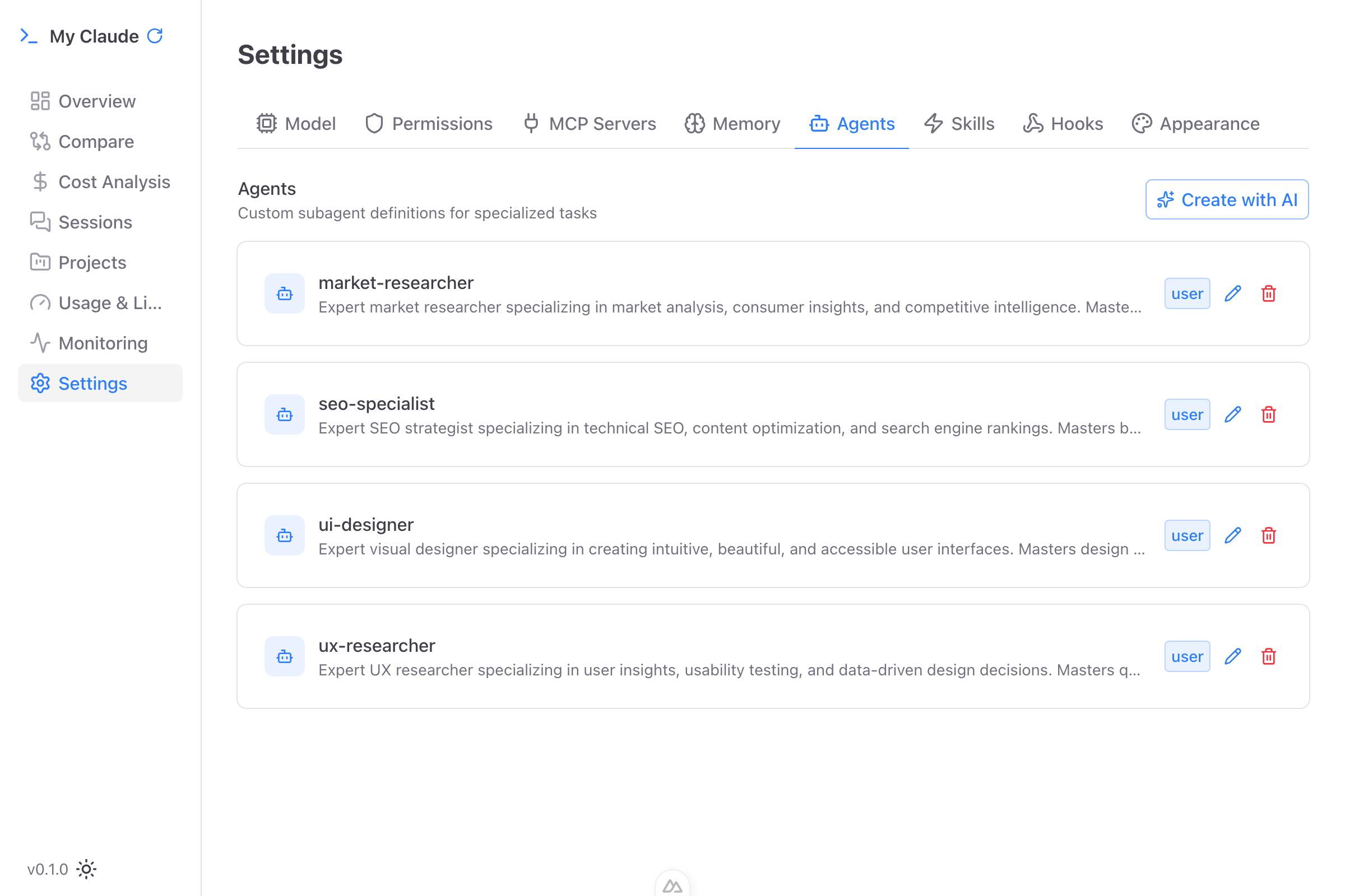 Custom agents with AI-assisted creation