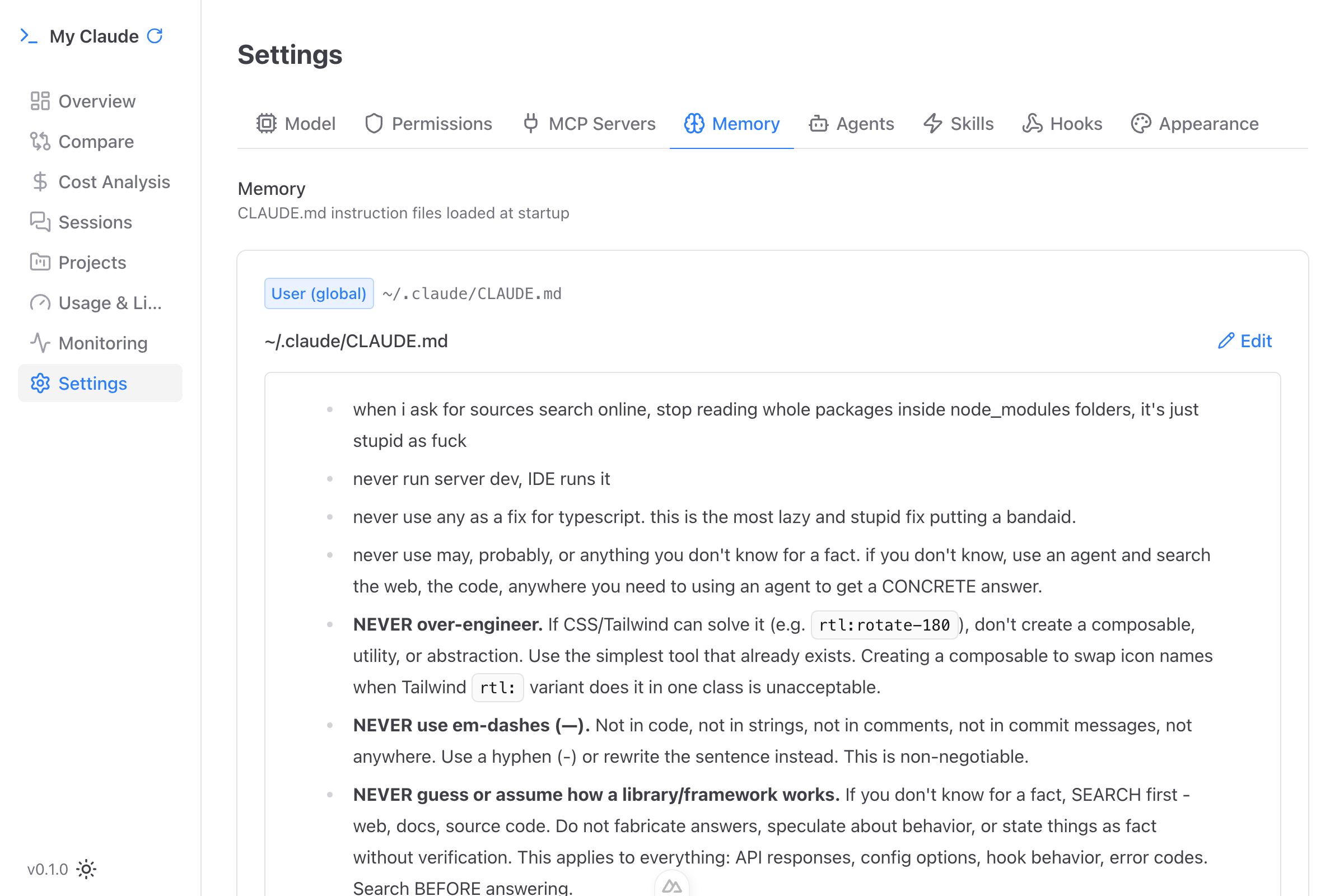 Memory file editor with markdown toolbar